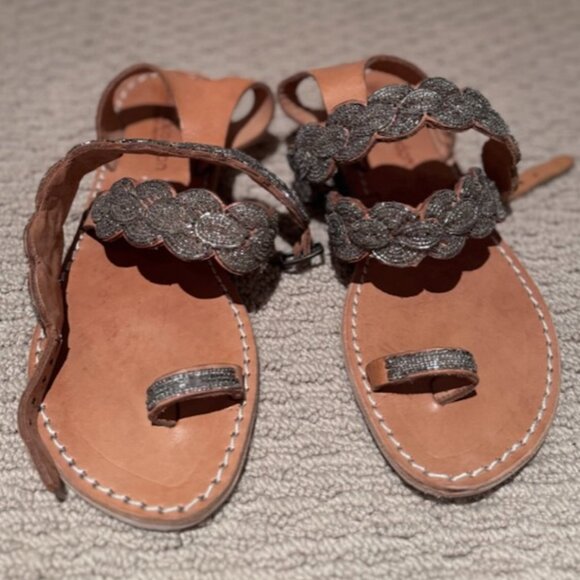 NEW Free People - Bead Embroidered Sparkle Leather Strap Sandals - size 7 - Picture 6 of 10